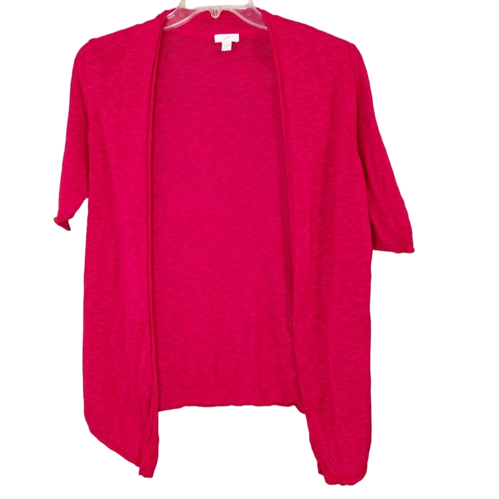 J. Jill Burnout Open Front Cardigan Pink Linen Cotton Size XS Extra Small